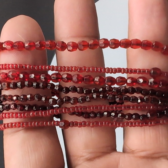Red Beaded Multi Strand Stretch Bracelet With Red Ribbon Bow - Picture 6 of 9